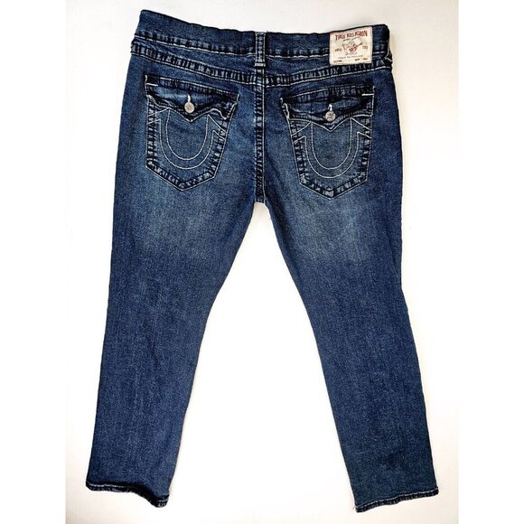 True Religion Size 40X33 Mens Ricky Relaxed Straight Blue Denim Logo Jeans - Picture 1 of 12
